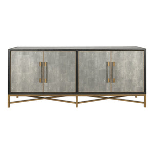 English Elm Sideboard, Art Deco Shagreen Pu Leather with Brass Hardware and Solid Oak Frame B2769P523727