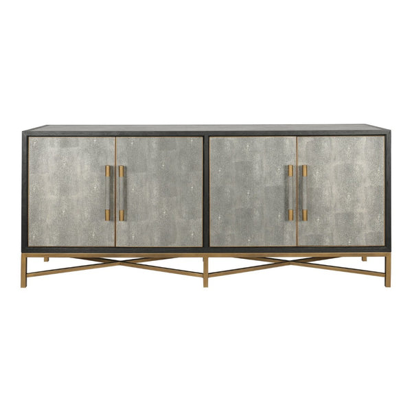 English Elm Sideboard, Art Deco Shagreen Pu Leather with Brass Hardware and Solid Oak Frame B2769P523727