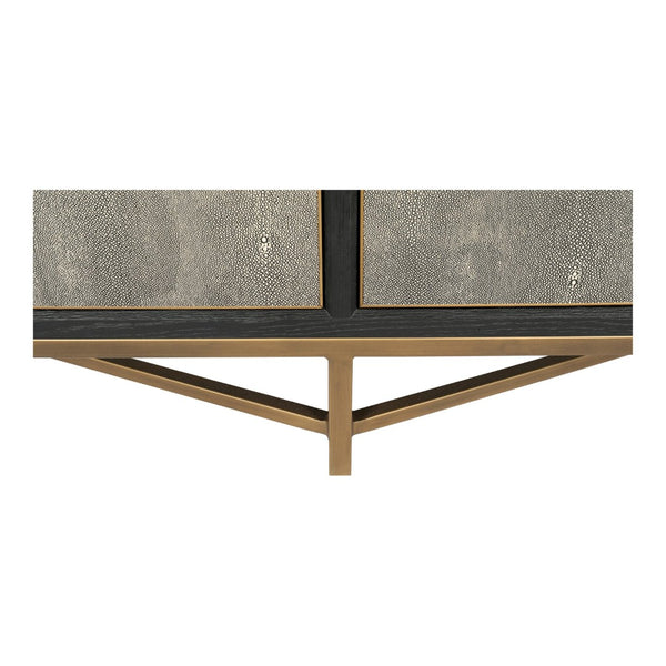 English Elm Sideboard, Art Deco Shagreen Pu Leather with Brass Hardware and Solid Oak Frame B2769P523727