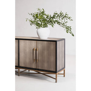 English Elm Sideboard, Art Deco Shagreen Pu Leather with Brass Hardware and Solid Oak Frame B2769P523727