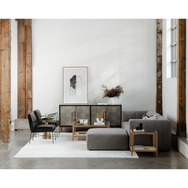 English Elm Sideboard, Art Deco Shagreen Pu Leather with Brass Hardware and Solid Oak Frame B2769P523727