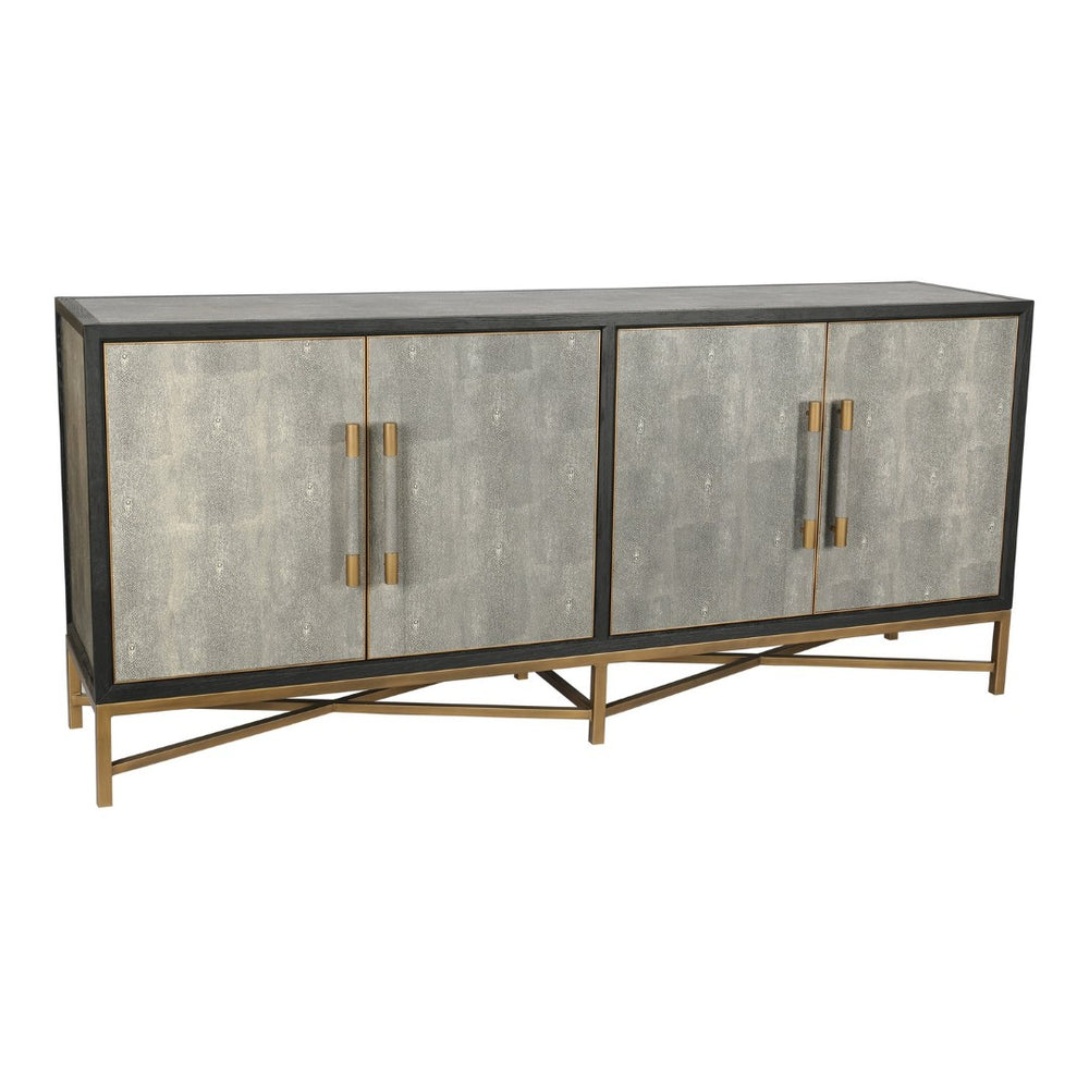English Elm Sideboard, Art Deco Shagreen Pu Leather with Brass Hardware and Solid Oak Frame B2769P523727