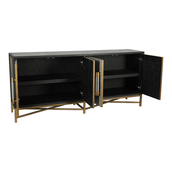 English Elm Sideboard, Art Deco Shagreen Pu Leather with Brass Hardware and Solid Oak Frame B2769P523727