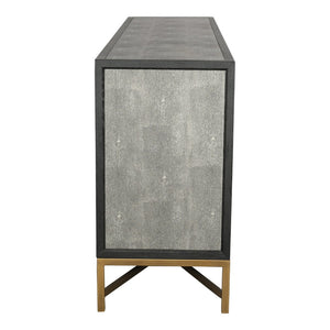 English Elm Sideboard, Art Deco Shagreen Pu Leather with Brass Hardware and Solid Oak Frame B2769P523727