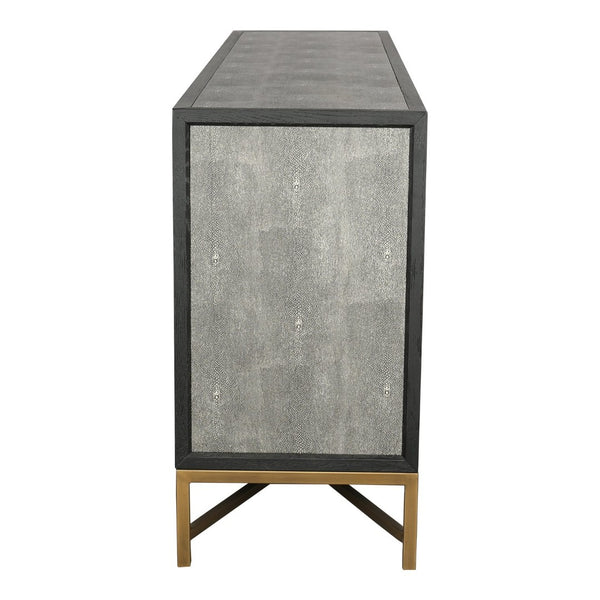 English Elm Sideboard, Art Deco Shagreen Pu Leather with Brass Hardware and Solid Oak Frame B2769P523727