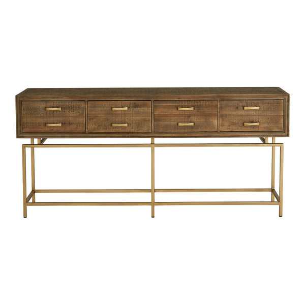 English Elm Console Table Reclaimed Fir Wood Four Drawer Storage Brass Base Entryway Accent B2769P523729