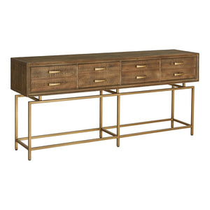 English Elm Console Table Reclaimed Fir Wood Four Drawer Storage Brass Base Entryway Accent B2769P523729
