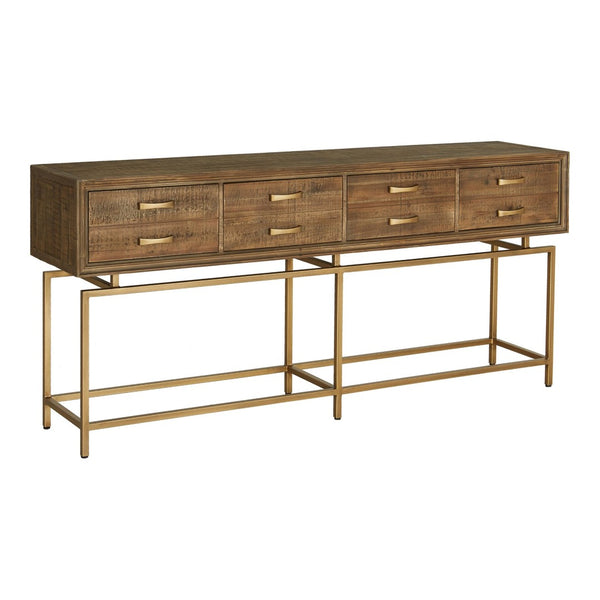 English Elm Console Table Reclaimed Fir Wood Four Drawer Storage Brass Base Entryway Accent B2769P523729