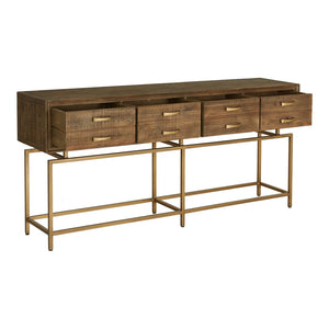 English Elm Console Table Reclaimed Fir Wood Four Drawer Storage Brass Base Entryway Accent B2769P523729