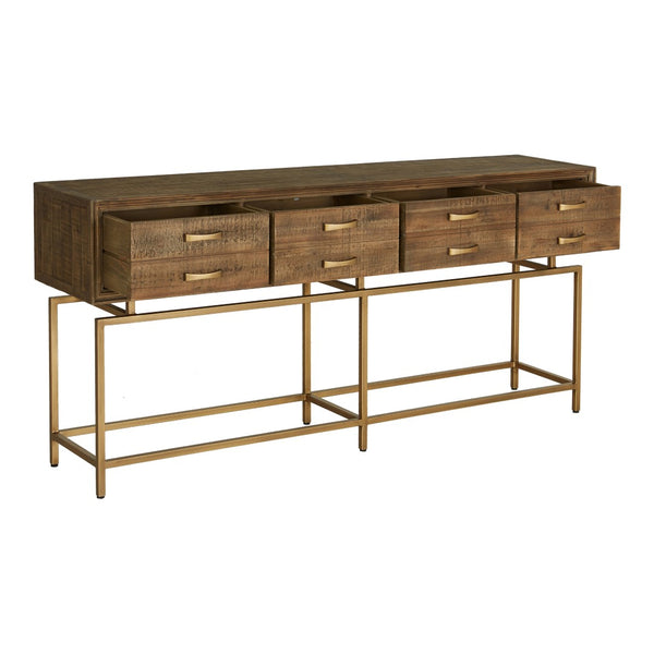 English Elm Console Table Reclaimed Fir Wood Four Drawer Storage Brass Base Entryway Accent B2769P523729