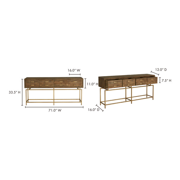 English Elm Console Table Reclaimed Fir Wood Four Drawer Storage Brass Base Entryway Accent B2769P523729
