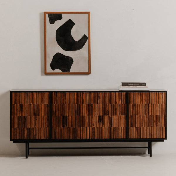 English Elm Sideboard, Solid Sheesham Mango Wood Iron Base Contemporary Dining Storage Cabinet B2769P523733