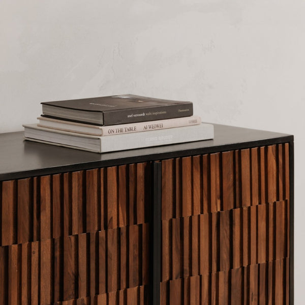 English Elm Sideboard, Solid Sheesham Mango Wood Iron Base Contemporary Dining Storage Cabinet B2769P523733