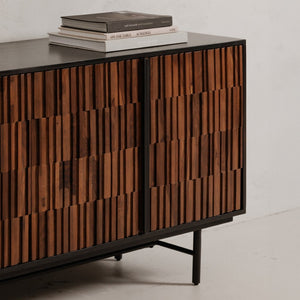 English Elm Sideboard, Solid Sheesham Mango Wood Iron Base Contemporary Dining Storage Cabinet B2769P523733