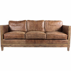 English Elm Sofa, Three Seat Top Grain Leather with Exposed Wood Frame for Rustic Living Rooms B2769P523736