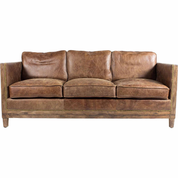 English Elm Sofa, Three Seat Top Grain Leather with Exposed Wood Frame for Rustic Living Rooms B2769P523736