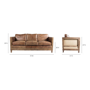 English Elm Sofa, Three Seat Top Grain Leather with Exposed Wood Frame for Rustic Living Rooms B2769P523736