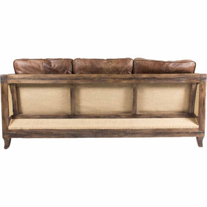 English Elm Sofa, Three Seat Top Grain Leather with Exposed Wood Frame for Rustic Living Rooms B2769P523736