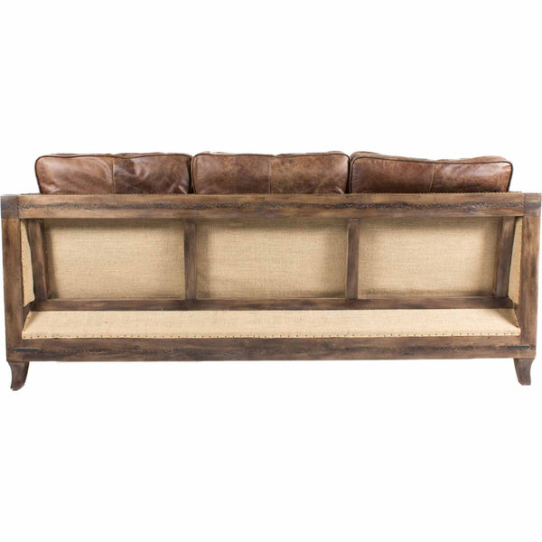 English Elm Sofa, Three Seat Top Grain Leather with Exposed Wood Frame for Rustic Living Rooms B2769P523736
