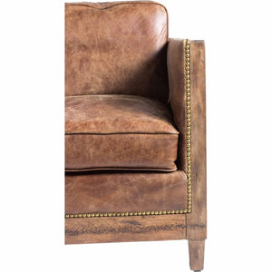 English Elm Sofa, Three Seat Top Grain Leather with Exposed Wood Frame for Rustic Living Rooms B2769P523736