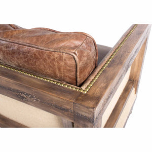 English Elm Sofa, Three Seat Top Grain Leather with Exposed Wood Frame for Rustic Living Rooms B2769P523736