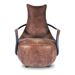 English Elm Club Chair in Aniline Dyed Top Grain Leather with Iron Frame for Study or Living Room B2769P523737