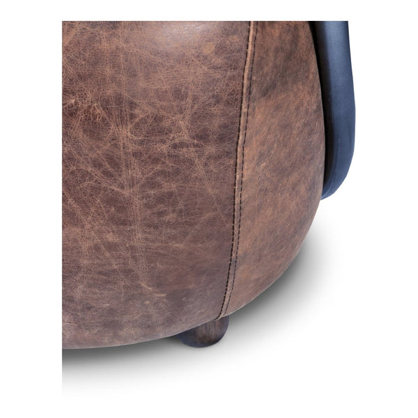 English Elm Club Chair in Aniline Dyed Top Grain Leather with Iron Frame for Study or Living Room B2769P523737