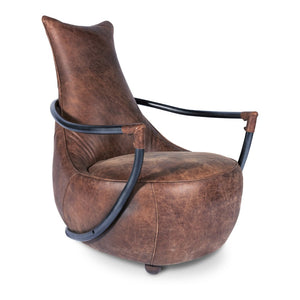 English Elm Club Chair in Aniline Dyed Top Grain Leather with Iron Frame for Study or Living Room B2769P523737