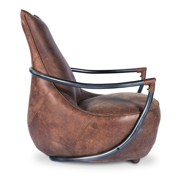 English Elm Club Chair in Aniline Dyed Top Grain Leather with Iron Frame for Study or Living Room B2769P523737
