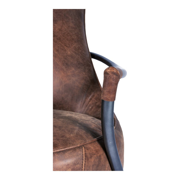English Elm Club Chair in Aniline Dyed Top Grain Leather with Iron Frame for Study or Living Room B2769P523737