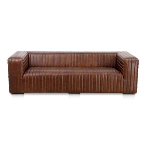 English Elm Sofa, Channel Stitched Top Grain Leather Three Seat Living Room Architectural Design B2769P523740