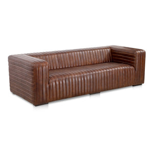 English Elm Sofa, Channel Stitched Top Grain Leather Three Seat Living Room Architectural Design B2769P523740