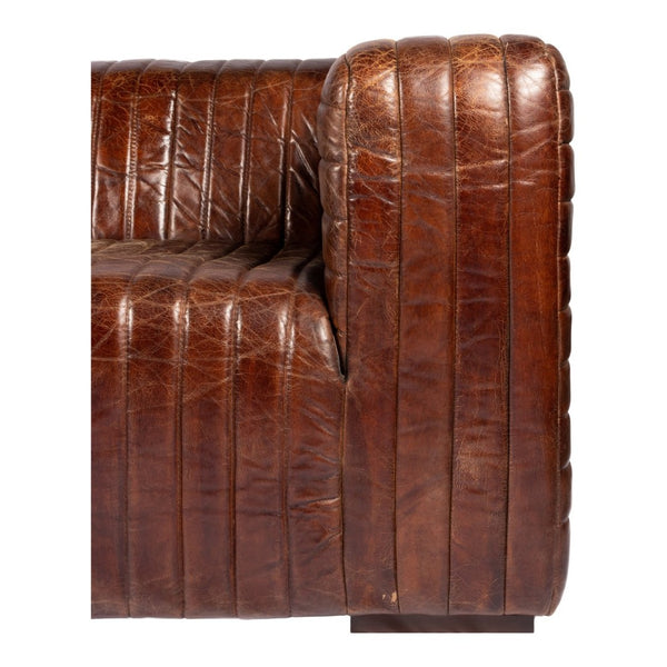 English Elm Sofa, Channel Stitched Top Grain Leather Three Seat Living Room Architectural Design B2769P523740