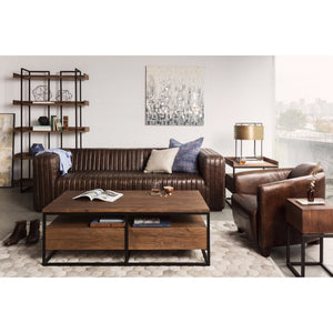 English Elm Sofa, Channel Stitched Top Grain Leather Three Seat Living Room Architectural Design B2769P523740