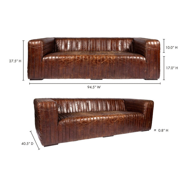 English Elm Sofa, Channel Stitched Top Grain Leather Three Seat Living Room Architectural Design B2769P523740