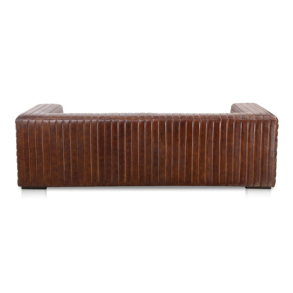 English Elm Sofa, Channel Stitched Top Grain Leather Three Seat Living Room Architectural Design B2769P523740
