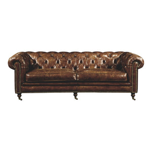 English Elm Sofa, Three Seat Top Grain Leather with Rolled Arms for Traditional Living Rooms B2769P523741