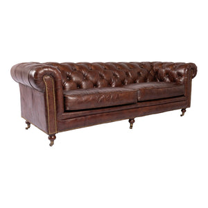 English Elm Sofa, Three Seat Top Grain Leather with Rolled Arms for Traditional Living Rooms B2769P523741