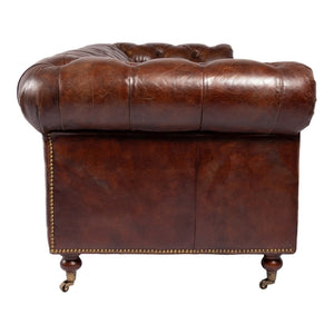 English Elm Sofa, Three Seat Top Grain Leather with Rolled Arms for Traditional Living Rooms B2769P523741