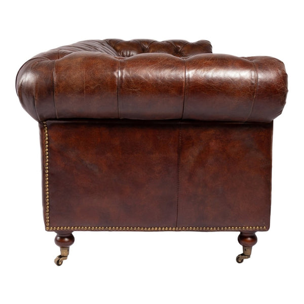 English Elm Sofa, Three Seat Top Grain Leather with Rolled Arms for Traditional Living Rooms B2769P523741