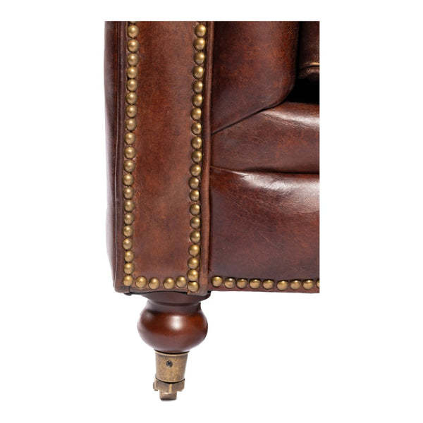 English Elm Sofa, Three Seat Top Grain Leather with Rolled Arms for Traditional Living Rooms B2769P523741