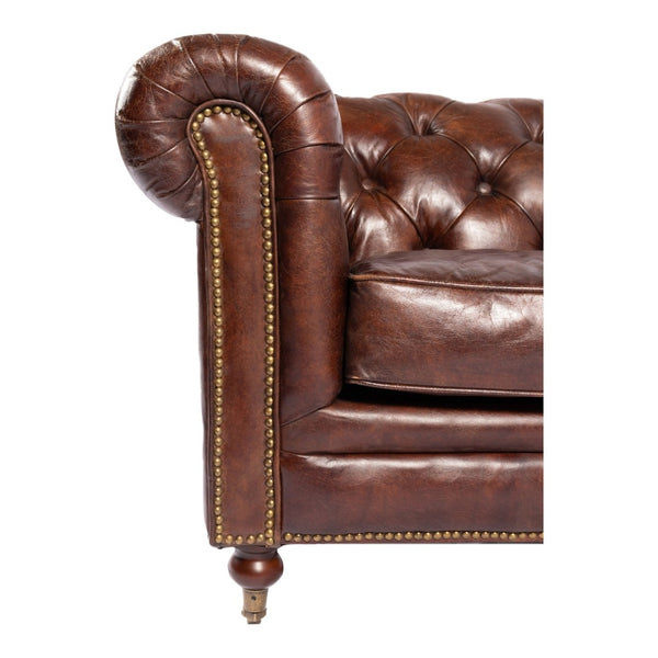 English Elm Sofa, Three Seat Top Grain Leather with Rolled Arms for Traditional Living Rooms B2769P523741