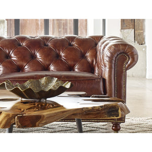 English Elm Sofa, Three Seat Top Grain Leather with Rolled Arms for Traditional Living Rooms B2769P523741