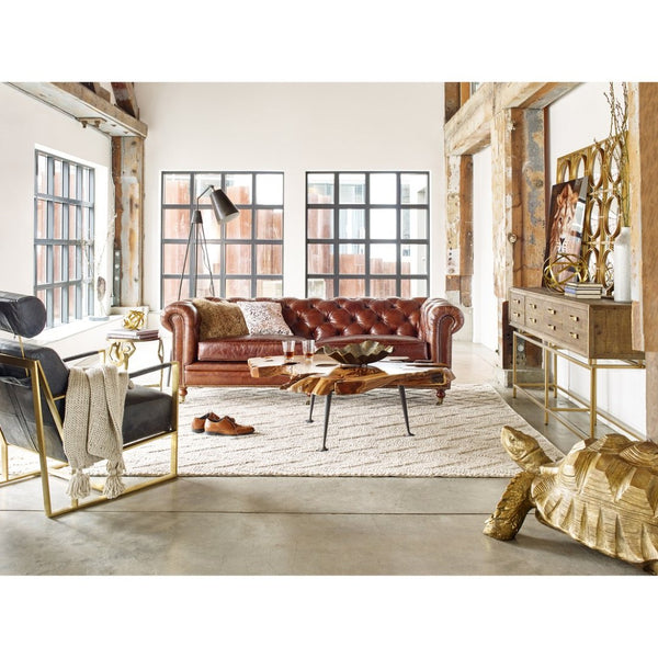 English Elm Sofa, Three Seat Top Grain Leather with Rolled Arms for Traditional Living Rooms B2769P523741
