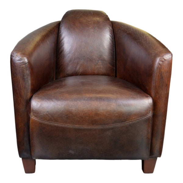 English Elm Accent Club Chair Solid Birch Frame Top Grain Leather Upholstered Lounge Seat B2769P523742