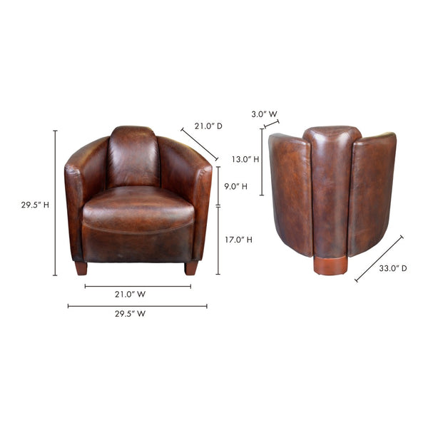 English Elm Accent Club Chair Solid Birch Frame Top Grain Leather Upholstered Lounge Seat B2769P523742