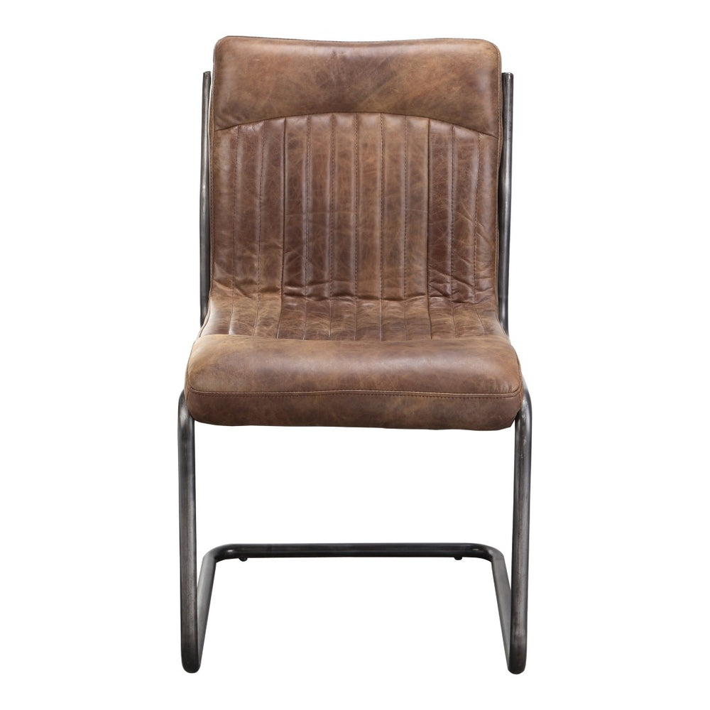 English Elm Dining Chairs Set of 2 Top Grain Leather Iron Frame Industrial Style Seating B2769P523744