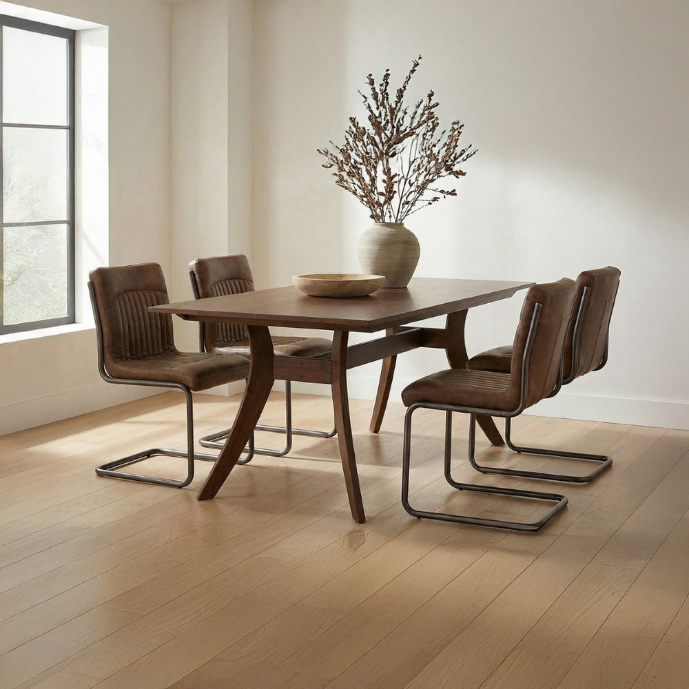 English Elm Dining Chairs Set of 2 Top Grain Leather Iron Frame Industrial Style Seating B2769P523744
