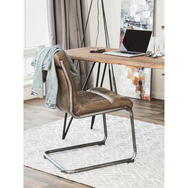 English Elm Dining Chairs Set of 2 Top Grain Leather Iron Frame Industrial Style Seating B2769P523744