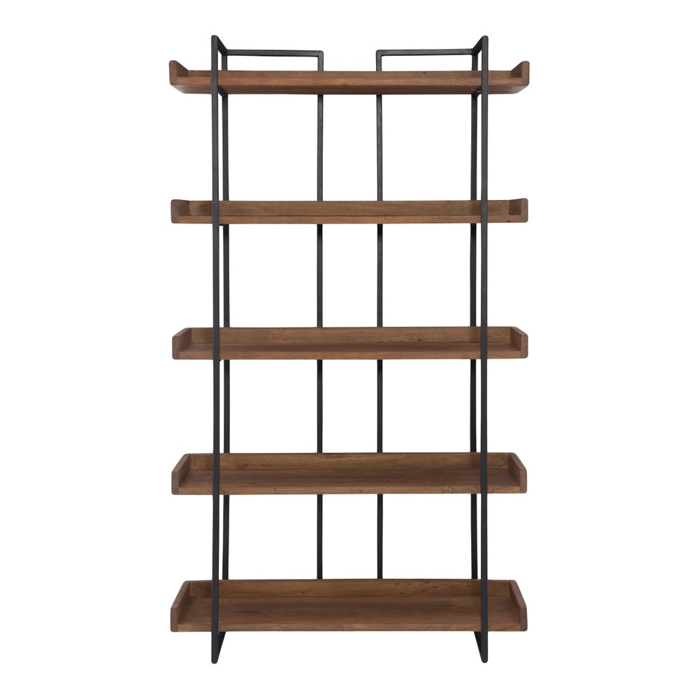 English Elm Bookshelf, Five Tier Acacia Wood and Iron Industrial Open Display for Home Office B2769P523747